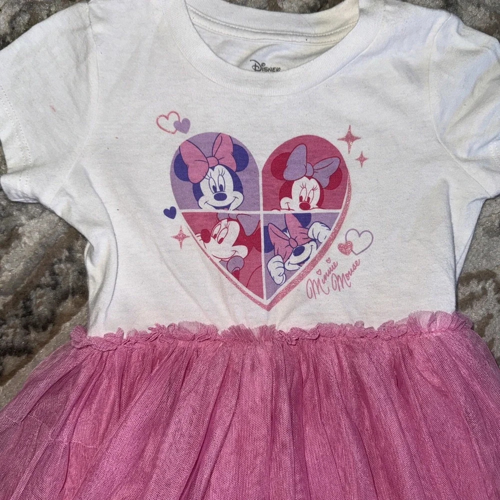 Disney Minnie Mouse Girls Printed Short Sleeve Pink Tulle Tutu Dress Size XS 4/5